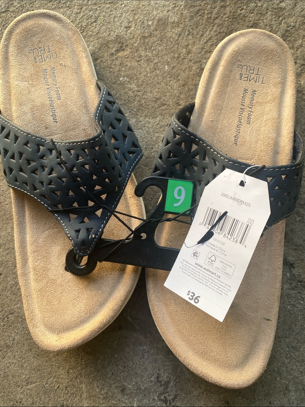 Time and Tru Black Laser-Cut Slide Sandals